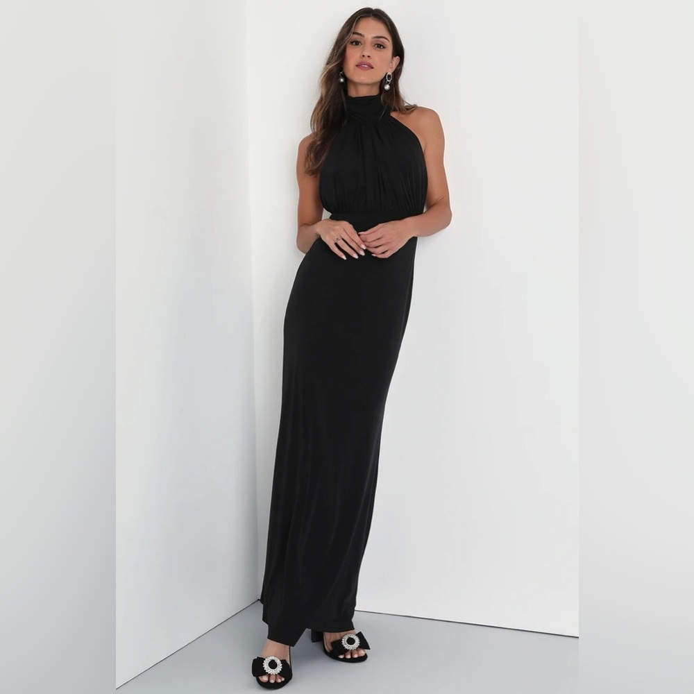 Lulus Romantic Chance Black Halter XS NWT